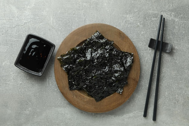 Concept of Japanese food seaweed nori top view