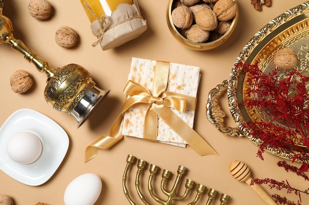 Concept of jewish Passover holiday top view