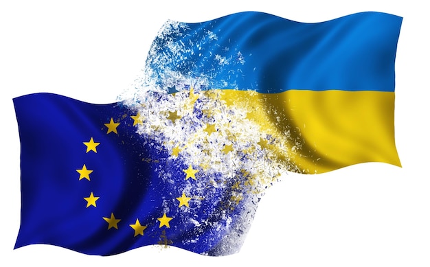 Concept joining flags as a symbol of Ukraine's accession to the European Union