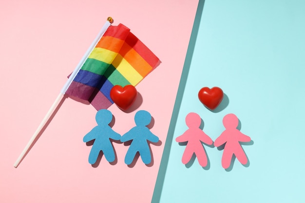 Concept of lgbtq parents family on two tone background