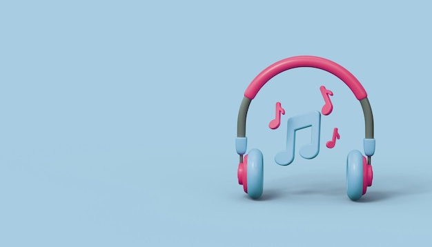 The concept of listening to music radio or podcast Wireless headphones with music notes