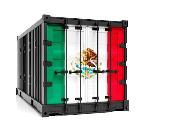 The concept of Mexico exportimport container transporting and national delivery of goods 3D illustration container with the national flag of Mexico view front