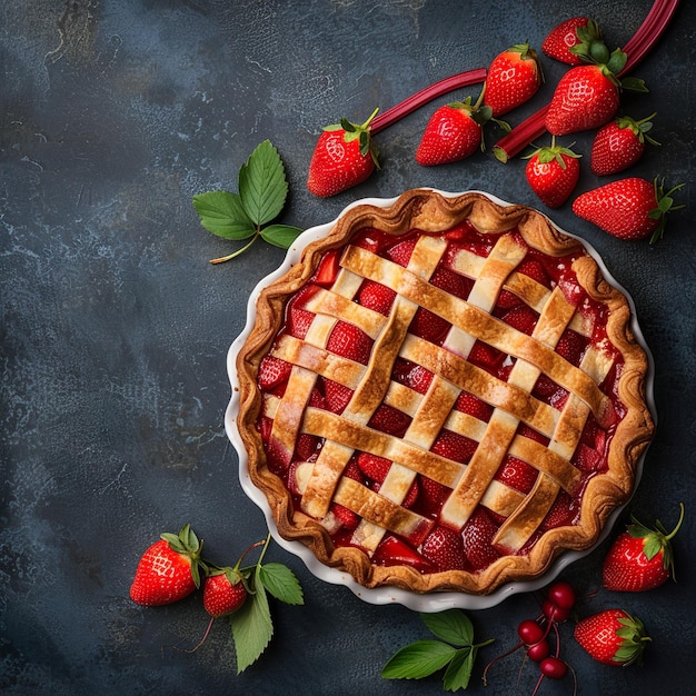 The concept of national strawberry rhubarb pie day copy space