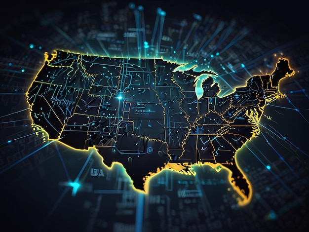 Concept of North Americas Network and Connectivity Highlighting Data Transfer and Cyber Technology