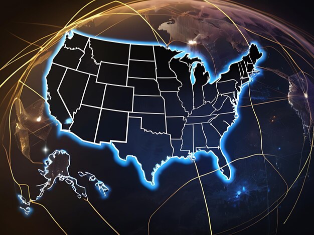 Concept of North Americas Network and Connectivity Highlighting Data Transfer and Cyber Technology