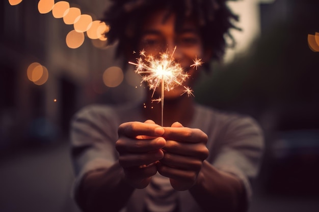 Concept of party nightlife and new year eve close up of people hands with sparklers