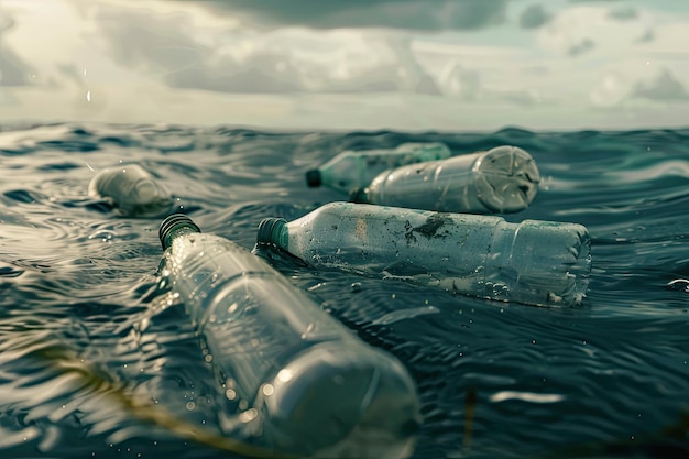 Concept plastic in the ocean plastic bottles floating in the ocean plastic waste human heritage