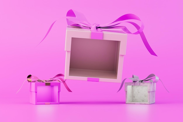 The concept of presenting gifts gift boxes on a pink background 3D render