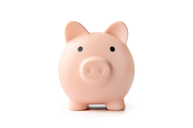 Concept of preserving and saving money. piggy bank isolated on white background. muzzle, front view,