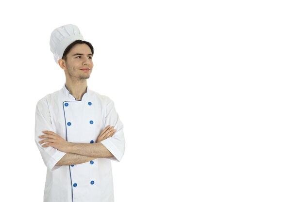 Concept of profession young attractive male chef isolated on white background