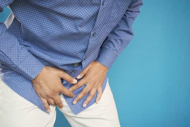 The concept of prostate and bladder problem crotch pain of a young person