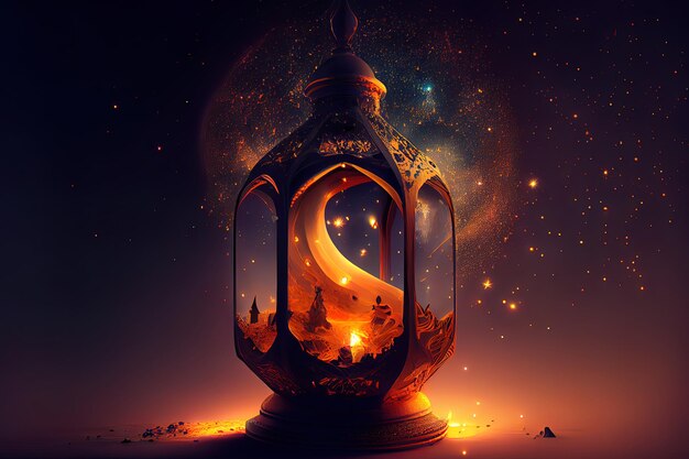 Concept of Ramadan Kareem space for text Generative Ai