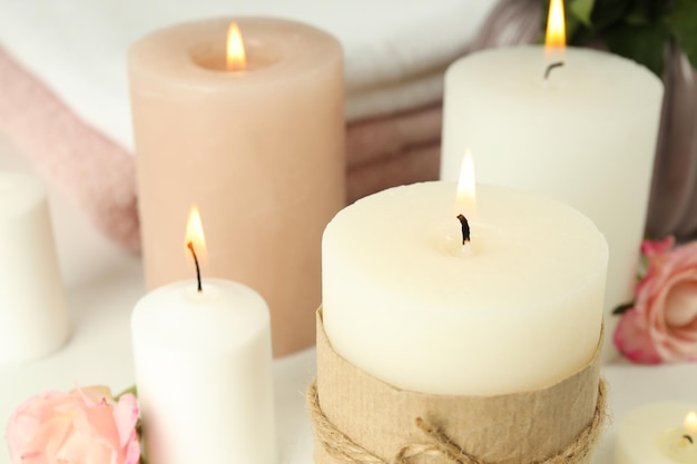 Concept of relaxation with aroma candles close up