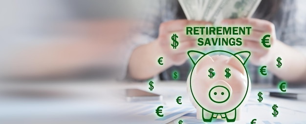 Concept of Retirement Savings Piggy bank with a currency symbols