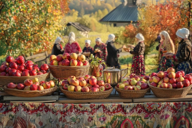 Photo concept of the russian holiday apple spas