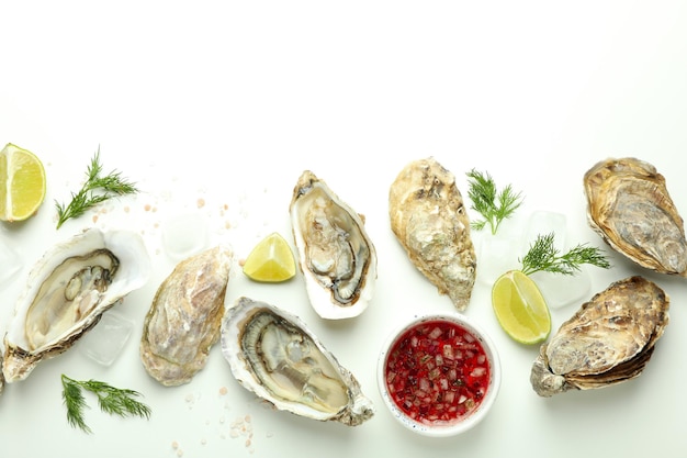 Concept of seafood oysters space for text