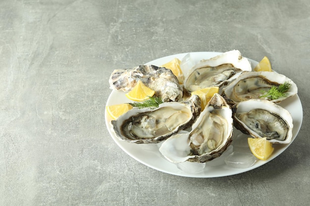 Concept of seafood oysters space for text