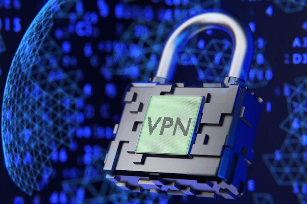 The concept of a secure vpn network Lock bypass tool Virtual private network 3d render