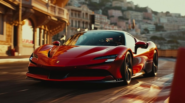 A concept SF 90 Stradale hypercar driving on the streets of Monte Carlo