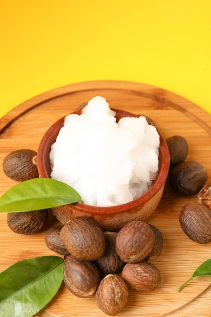 Concept of skin care cosmetics Shea butter close up