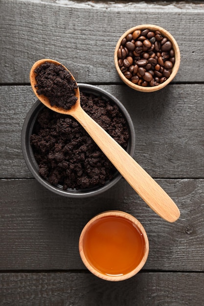 Concept of skin and face care coffee scrub