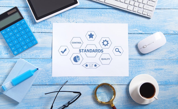 Concept Of Standards with a business objects. Quality Control. Business concept