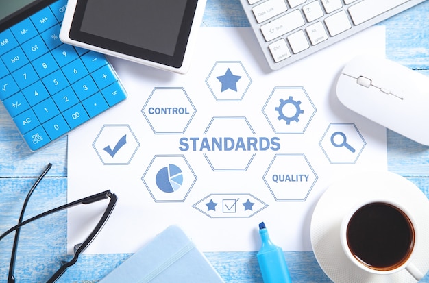 Photo concept of standards with a business objects. quality control. business concept