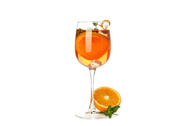 Concept of summer cocktail Aperol Spritz isolated on white background