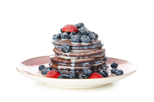 Concept of sweet food chocolate pancakes isolated on white background