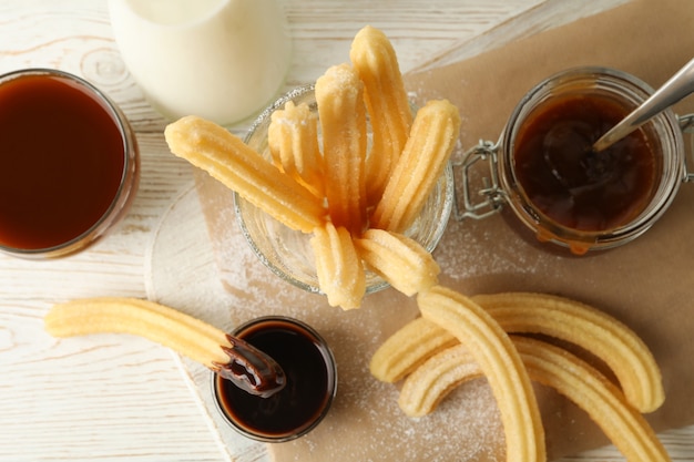 Concept of sweet lunch with churros