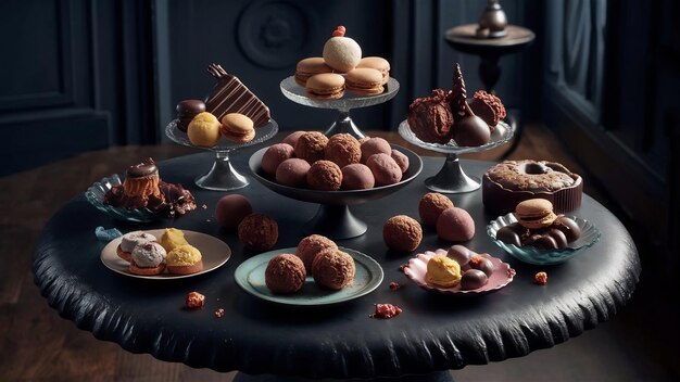 Concept of sweets with truffles on dark textured table