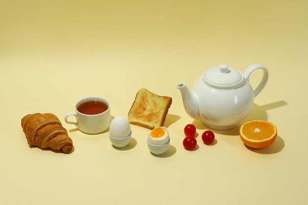 Concept of tasty breakfast on beige