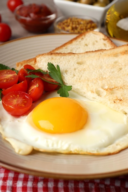 Concept of tasty breakfast, close up and selective focus