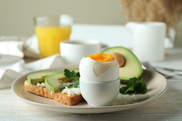 Concept of tasty breakfast with boiled egg