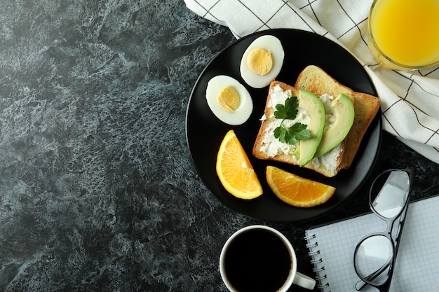 Concept of tasty breakfast with boiled eggs