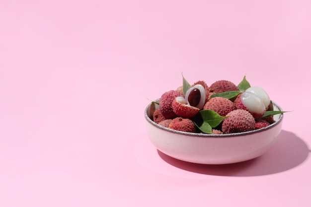 Concept of tasty and delicious exotic fruit Lychee space for text