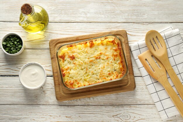 Photo concept of tasty and delicious homemade food potato casserole