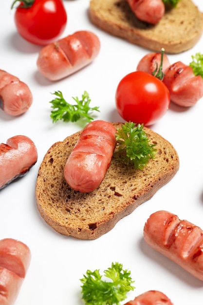 Concept of tasty food grilled mini sausage