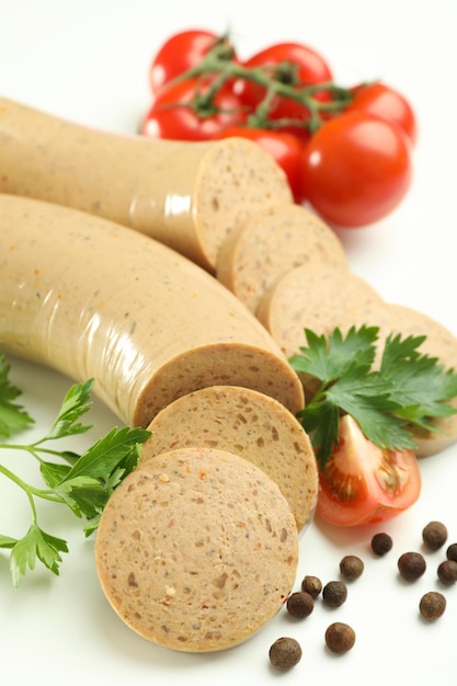 Concept of tasty food liverwurst close up