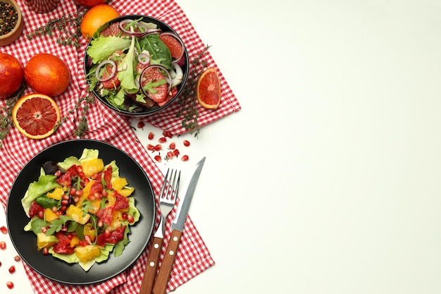 Concept of tasty food salad with red orange space for text