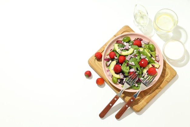 Concept of tasty food salad with strawberry top view