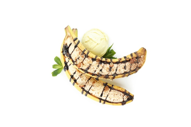 Concept of tasty food with delicious banana dessert