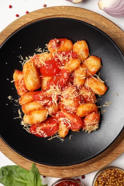 Concept of tasty food with gnocchi, top view