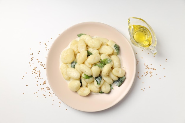 Concept of tasty food with gnocchi top view