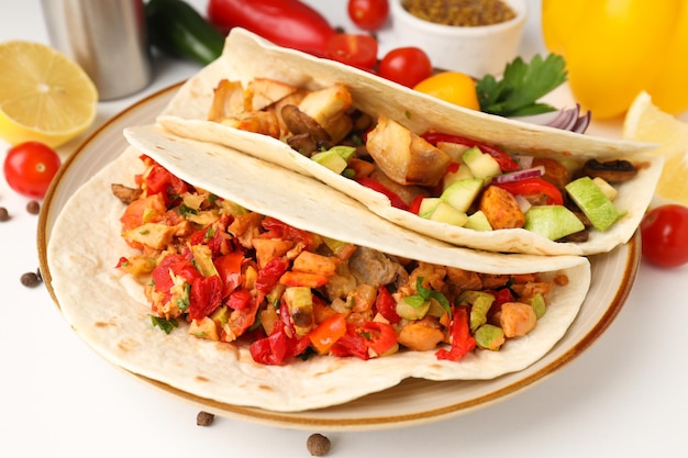 Concept of tasty food with taco close up