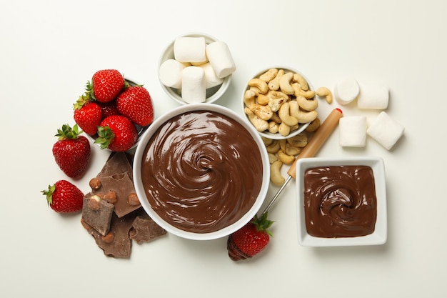 Concept of tasty sweet food chocolate fondue