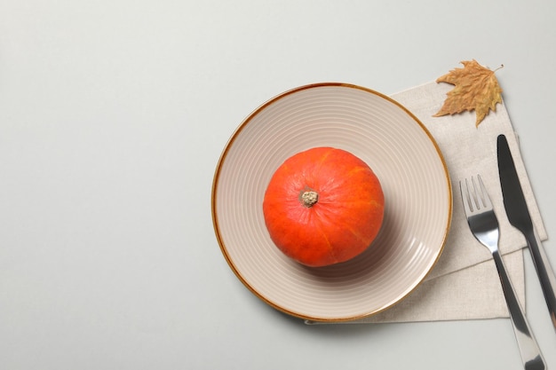 Concept of Thanksgiving day Autumn table setting space for text