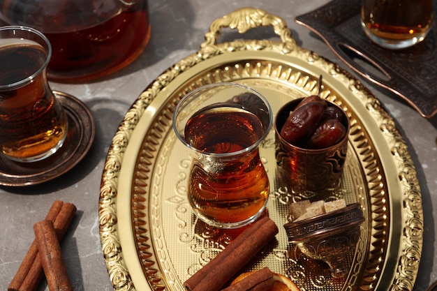 Photo concept of traditional turkish brewed hot drink