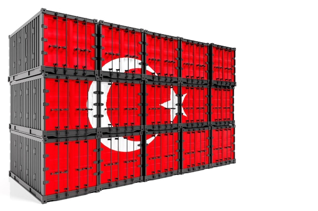 The concept of Turkey exportimport container transporting and national delivery of goods The transporting container with the national flag of Turkey view front