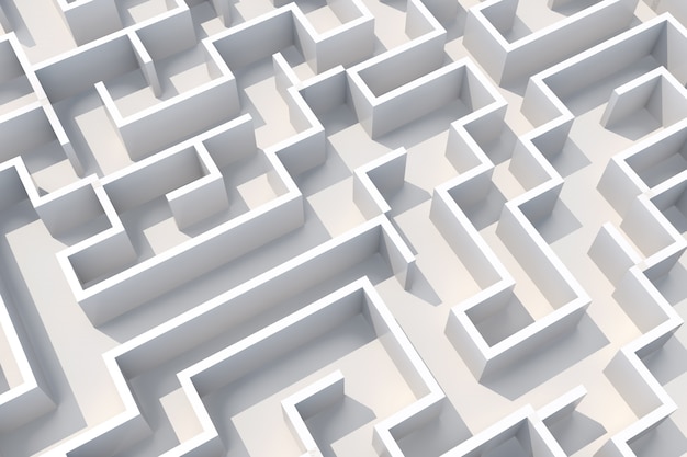 Concept white labyrinth wall top view. 3d illustration